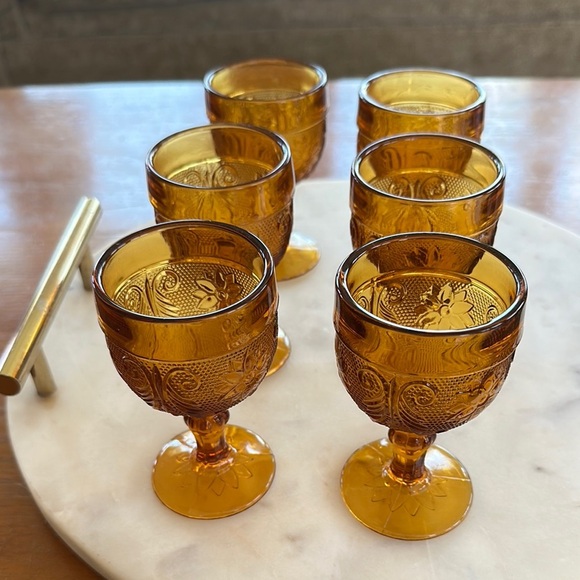 Vintage Amber glass Goblet Set of 6 - Picture 2 of 11
